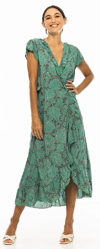 Maxi dress with fringe details-PM Long Croisee Wrap Green Dress