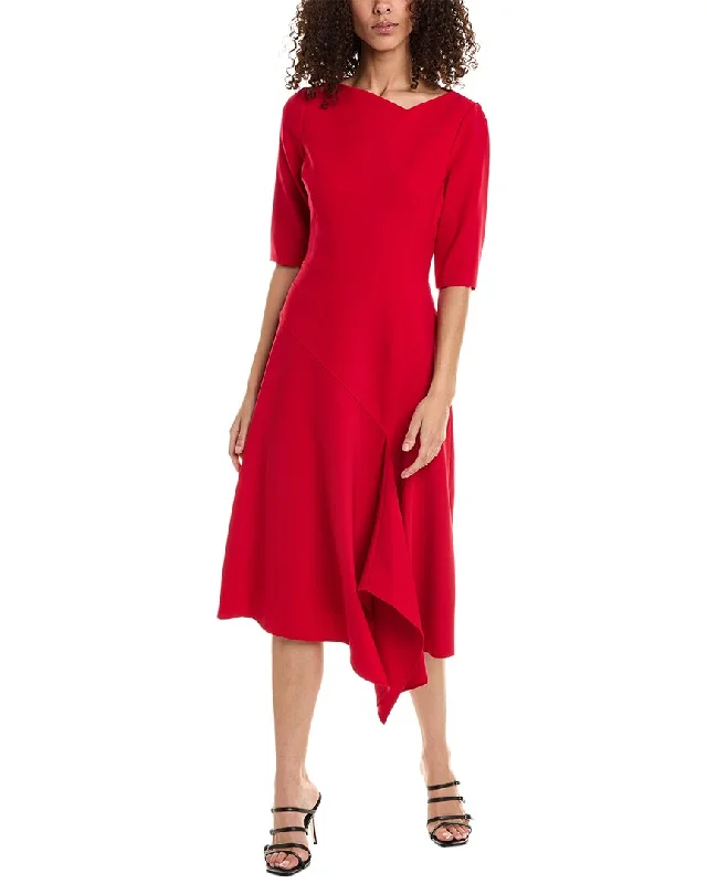 Midi dress with ruched sides-Teri Jon by Rickie Freeman Asymmetrical Midi Dress