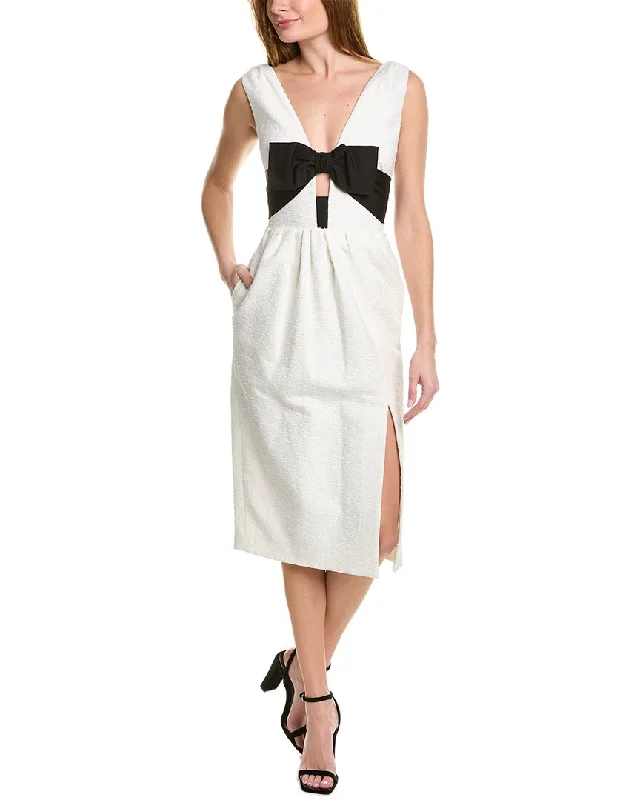 Midi dress with trumpet sleeves-Carolina Herrera Bow Linen-Blend Midi Dress