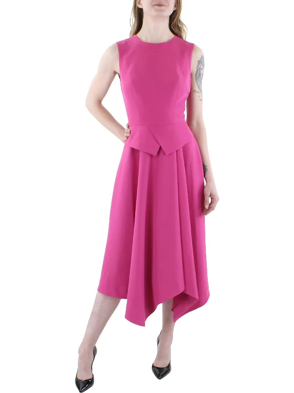 Midi dress with puffball skirt-Womens Midi Handkerchief Hem Cocktail and Party Dress