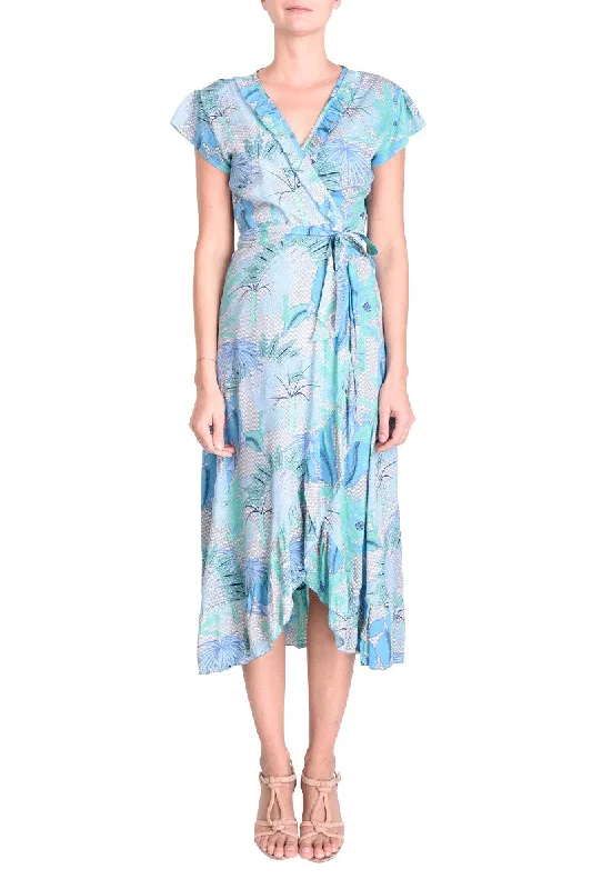 Maxi dress with lace-up front-PM Long Wrap Dress With Frill  Blue Clair