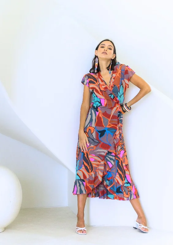 Maxi dress with geometric pattern-Emily Long  Wrap dress Multi Fonce