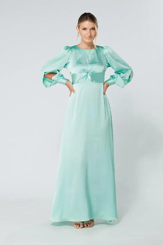 Maxi dress with sporty look-Lila Aqua Knotted Front Crepe Maxi Dress