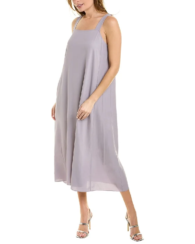 Midi dress with puff sleeves-EILEEN FISHER Square Neck Silk Midi Dress