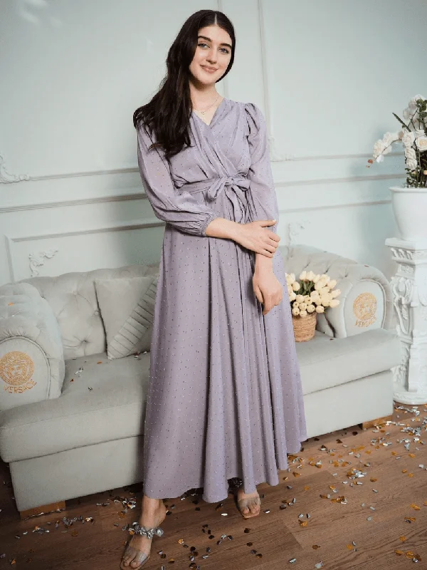 Maxi dress with pleated skirt-Sophie - Long Dress In Grey