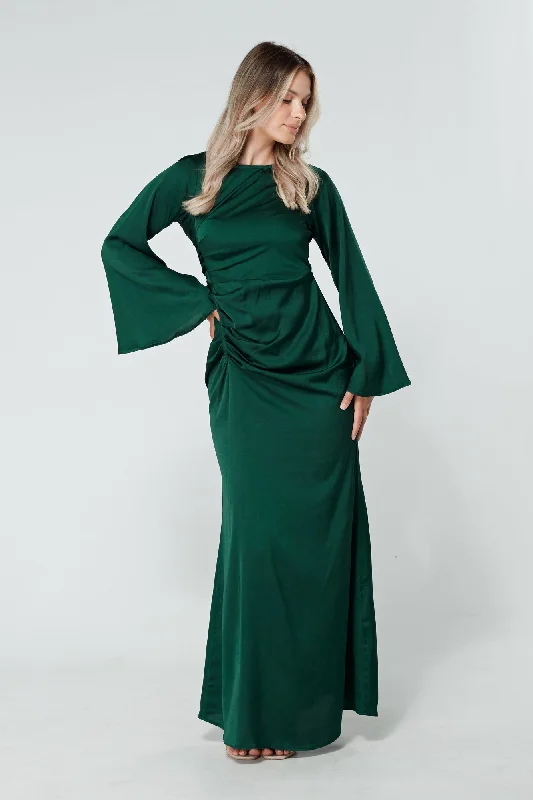 Maxi dress with wrap style-Malika Dark Green Maxi Dress