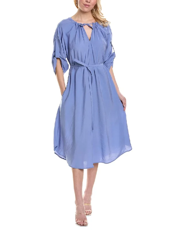 Midi dress with trumpet sleeves-Peserico womens  Midi Dress, 44, Blue