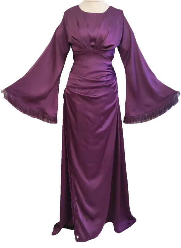 Maxi dress with geometric pattern-Amaya Purple Maxi Dress With Wide Sleeves