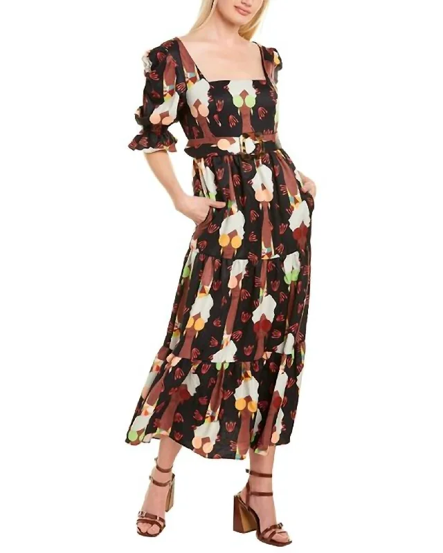 Midi dress with velvet texture-Arlo Print Midi Dress in Multi Sunglass