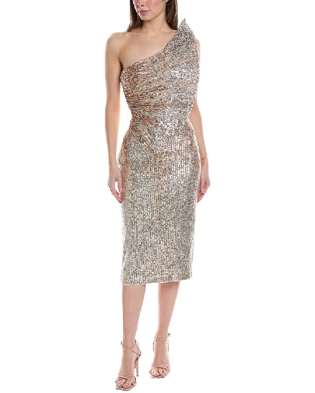 Midi dress for beach vacation-Badgley Mischka Asymmetric Sequin Midi Dress