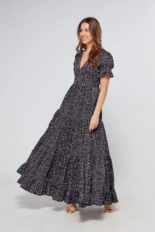 Maxi dress with puff sleeves-Alaya Black Printed Maxi Dress