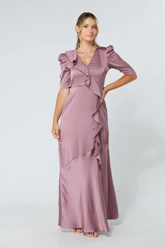 Maxi dress with V-neckline-Daisy Lilac Crepe Maxi Dress