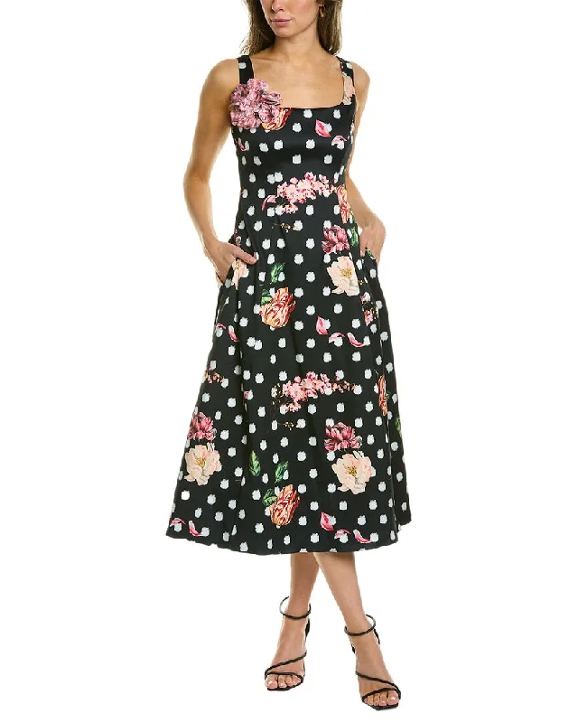 Midi dress with pleated skirt-Marchesa Notte Floral Midi Dress