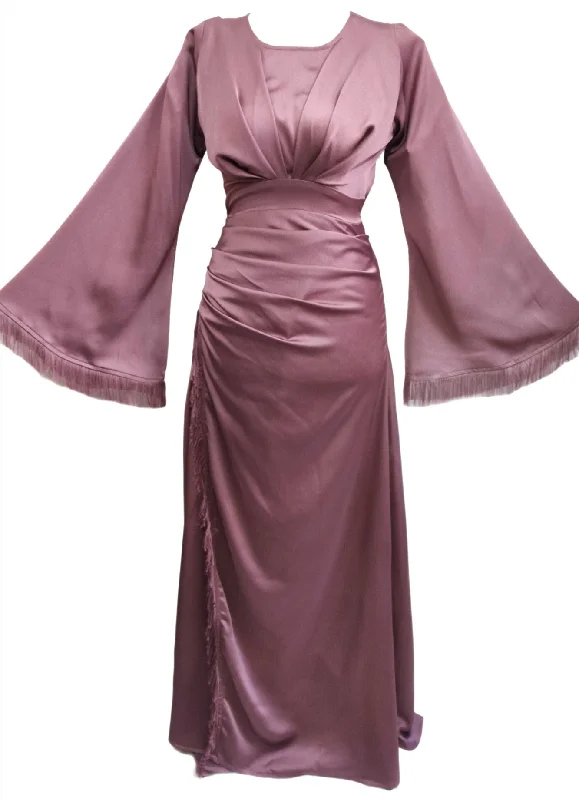 Maxi dress with faux leather-Amaya Lilac Maxi Dress With Wide Sleeves