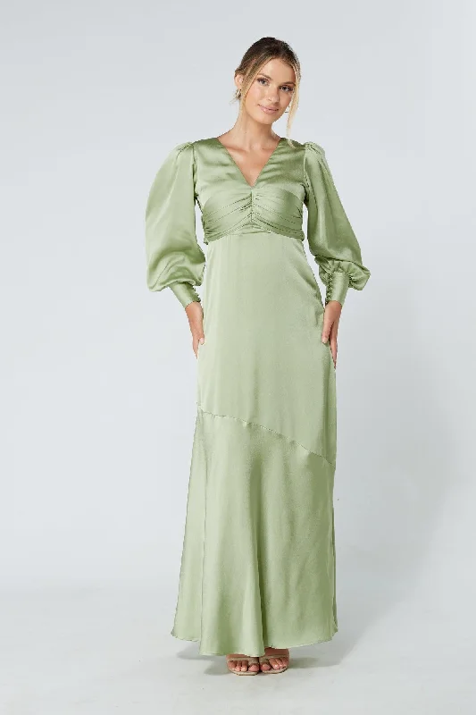 Maxi dress with geometric pattern-Naomi Olive Green Maxi Dress