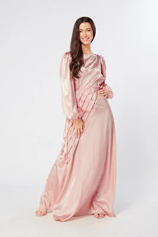 Maxi dress with lace-up front-Seraphina Pink Satin Maxi Dress