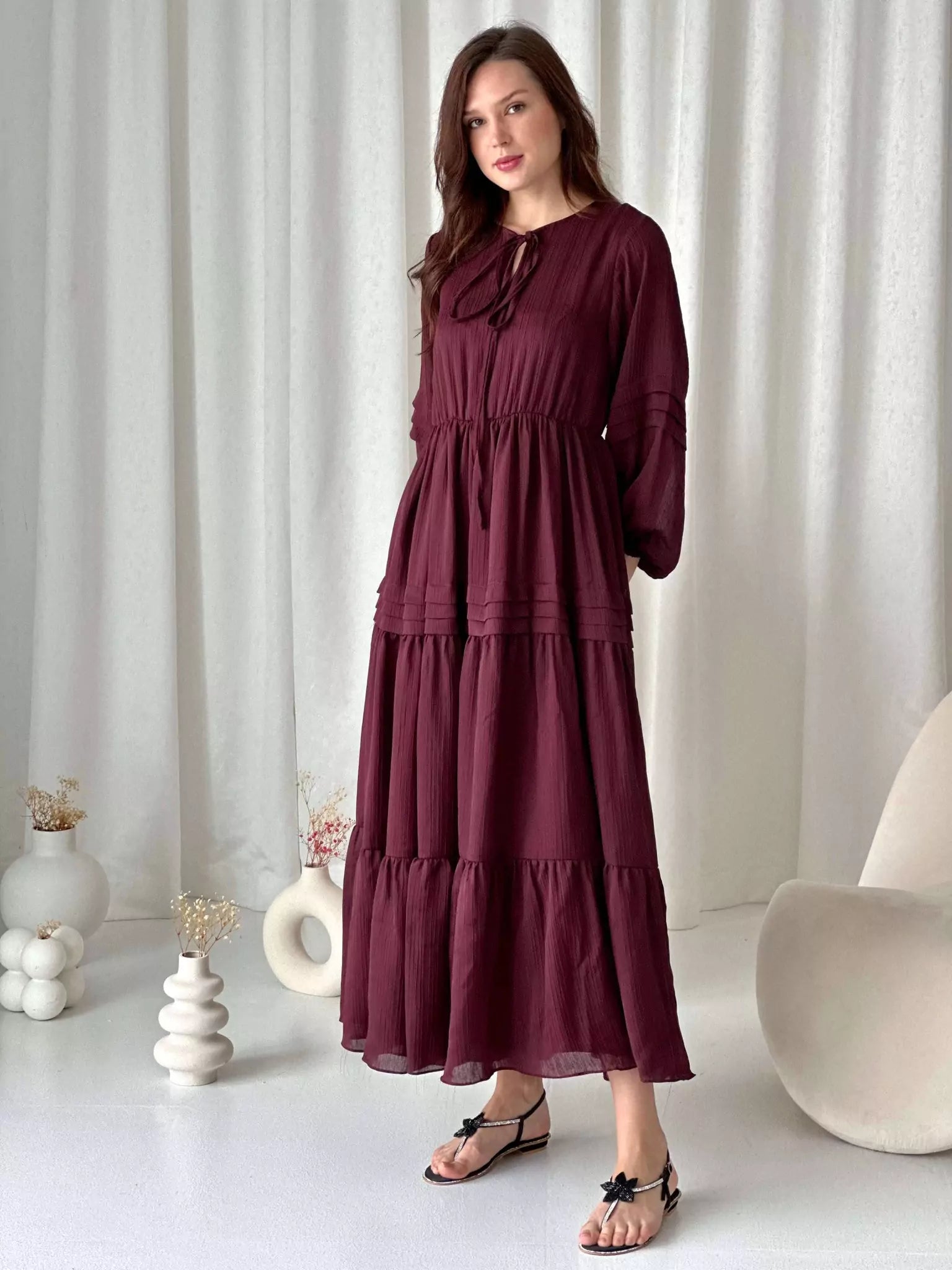 Maxi dress with tiered layers-Monalisa Long Dress - Plum