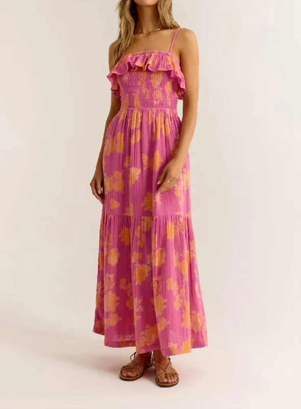 Midi dress with empire waist-Bahari Sunshine Floral Midi Dress In Raspberry Sorbet