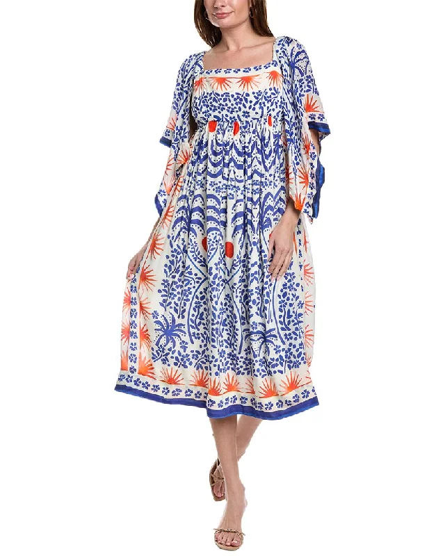 Midi dress with retro vibe-FARM Rio Afternoon Breeze Scarf Sleeve Midi Dress