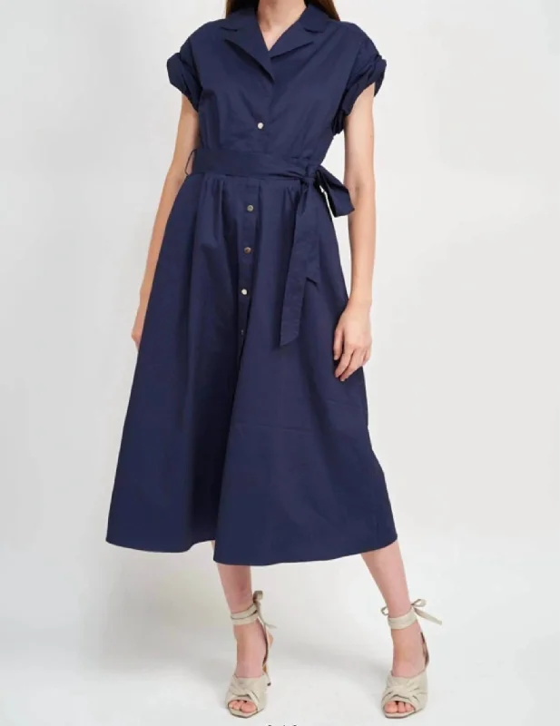 Midi dress with wild prints-Avery Midi Dress In Navy Blue