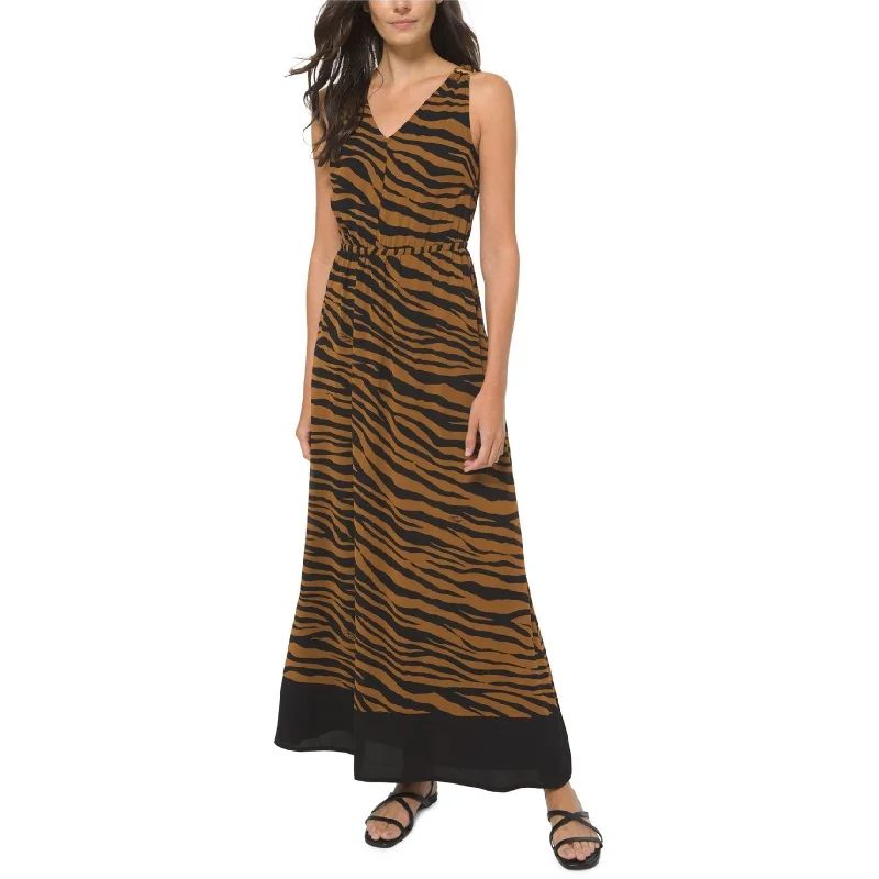 Maxi dress with chic design-Michael Kors Womens Zebra Print Maxi Dress, Brown, XX-Small