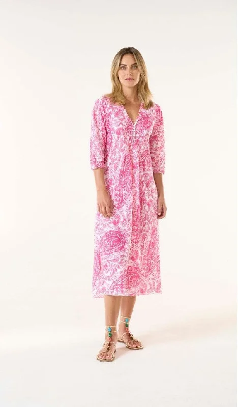 Maxi dress with beaded details-Hydra pink  long poppy