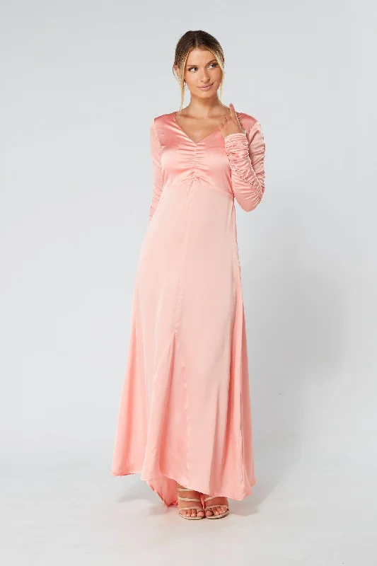 Maxi dress with minimalist design-Ella Blush Nude Crepe Maxi Dress