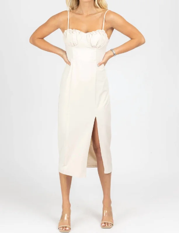 Midi dress with formal elegance-Shirred Bust Midi Dress In Off White