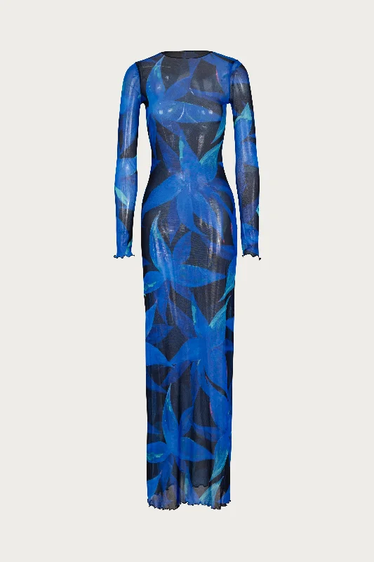 Maxi dress with casual chic-Mesh Maxi Dress (Blue Tropical)