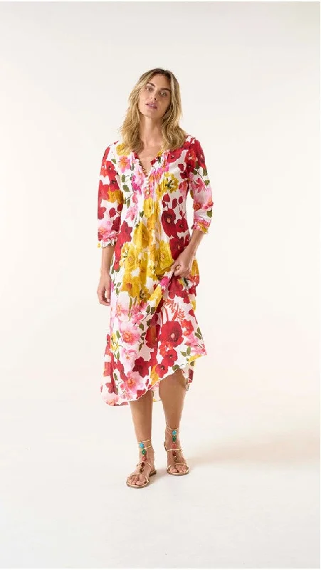 Maxi dress with bell sleeves-Flamenca long poppy yellow