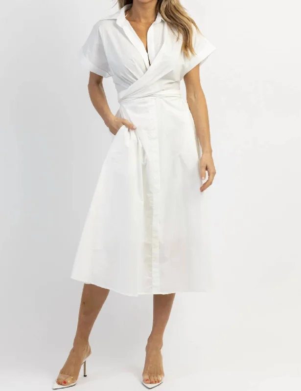 Midi dress with V-neckline-Sunny Days Bow Midi Dress In White