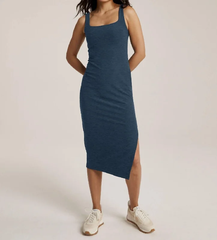 Midi dress with cowl neck-Spacedye Icon Midi Dress In Nocturnal Navy