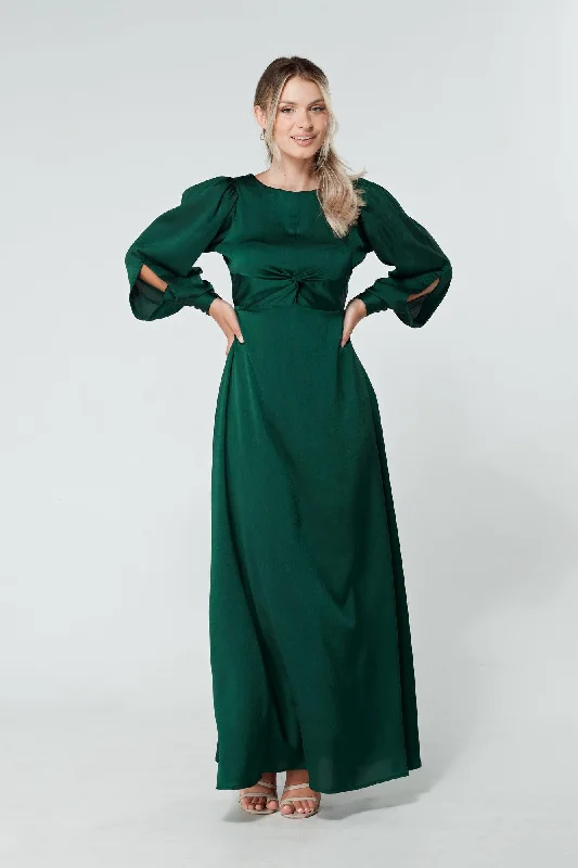 Maxi dress with zen vibes-Lila Green Knotted Front Crepe Maxi Dress