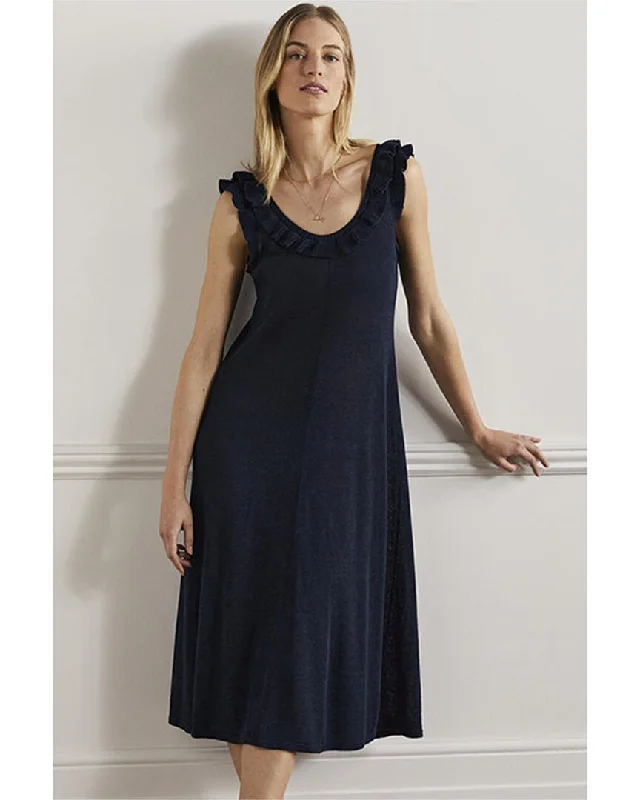 Midi dress with beaded details-Boden Frill Neck Knit Linen-Bend Midi Dress