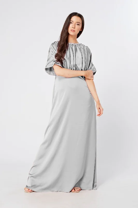 Maxi dress for cocktail parties-Josephine Silver Satin Maxi Dress