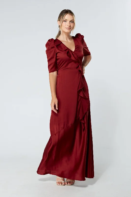 Maxi dress with tulip hem-Daisy Copper Red Crepe Maxi Dress