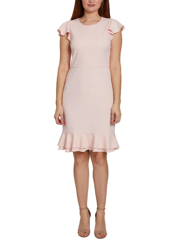 Midi dress with sweetheart neckline-Womens Cap Sleeves Knee Midi Dress