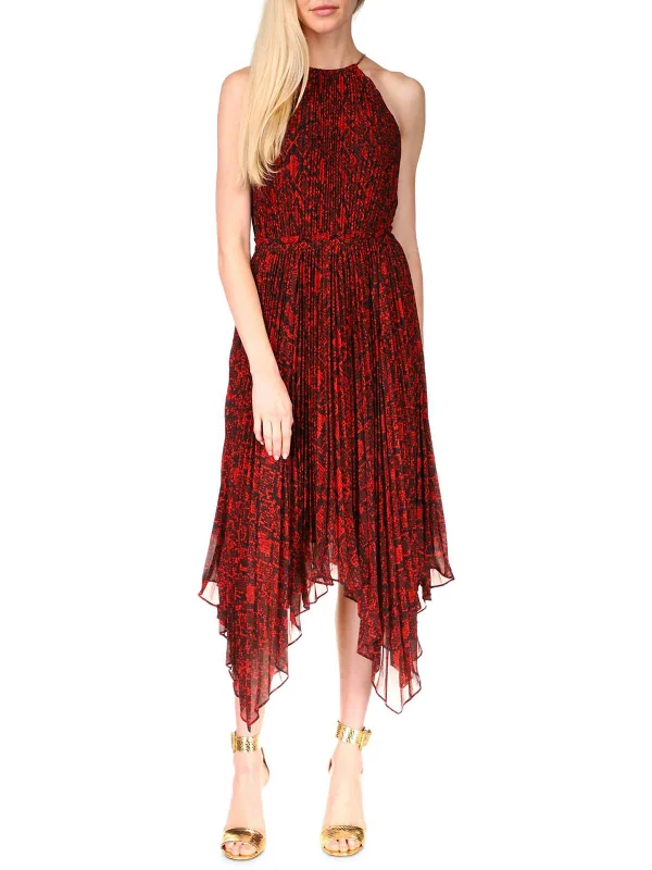 Midi dress with layered ruffles-Womens Chiffon Python Midi Dress