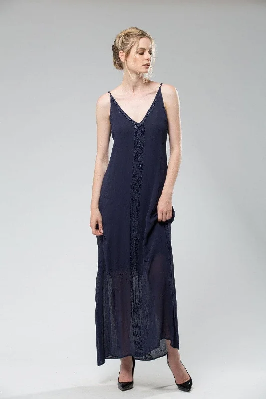 Maxi dress with knot front-Women's Sling Style Long Navy Dress - Aria Dress