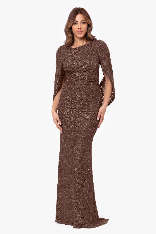 "Gina" Glitter Lace Cape Back Gown