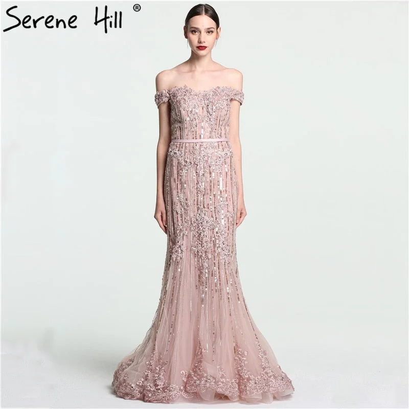 Sale Boat Neck Sleeveless Lace Elegant Evening Dress Mermaid LA6139