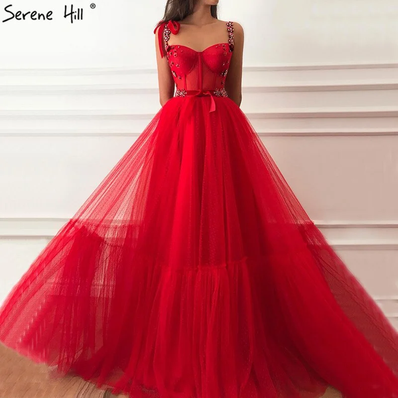 Sale Dubai Red Sleeveless Crystal Bow  Evening Dresses 2024 A-Line Sexy Fashion Formal Dress Serene Hill LA60952