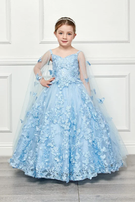 Girls 3D Butterfly Cape Ball Gown by Petite Adele PK1001