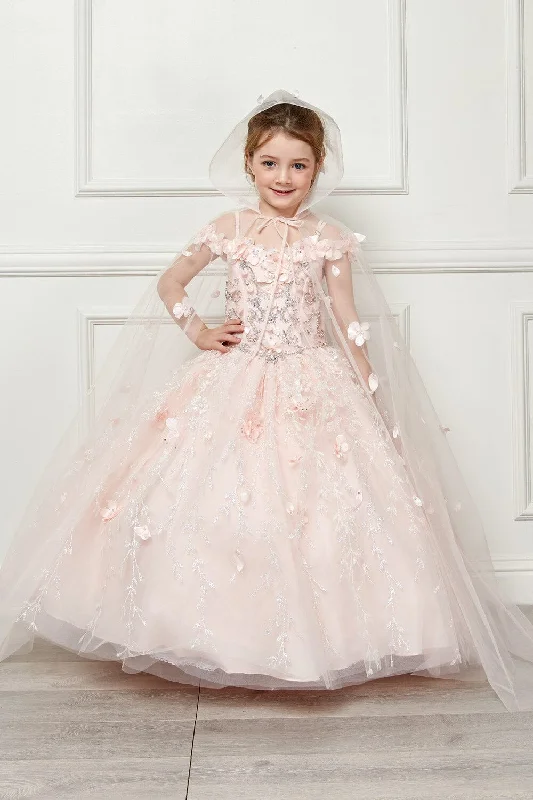 Girls 3D Floral Cloak Ball Gown by Petite Adele PK1004