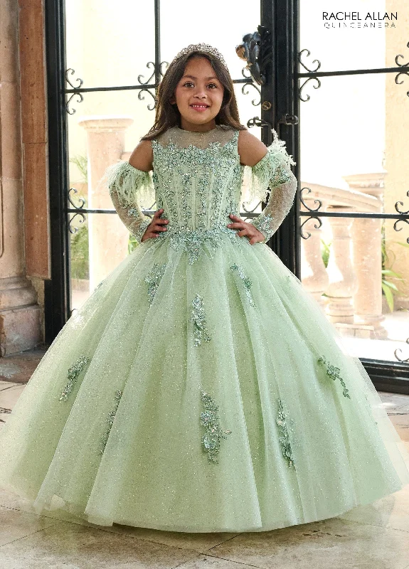 Girl's Applique Feather A-line Gown by Rachel Allan RQ4042