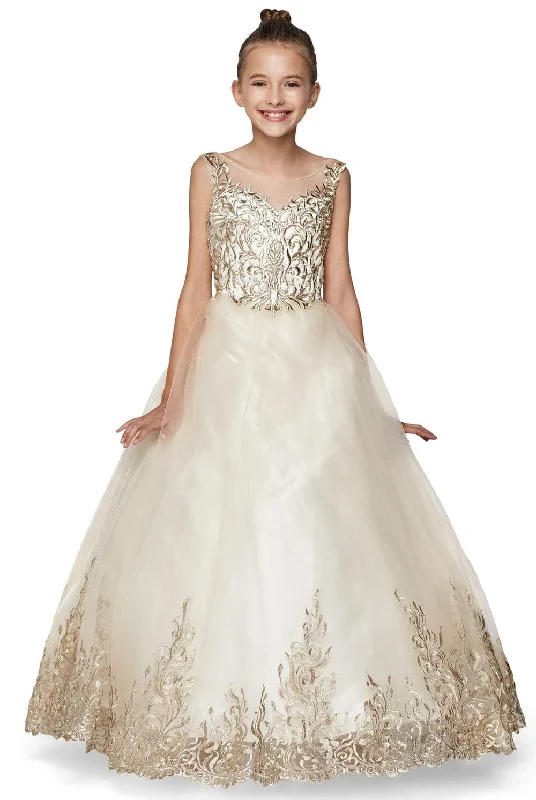 Girls Embroidered Illusion Ball Gown by Cinderella Couture 8004