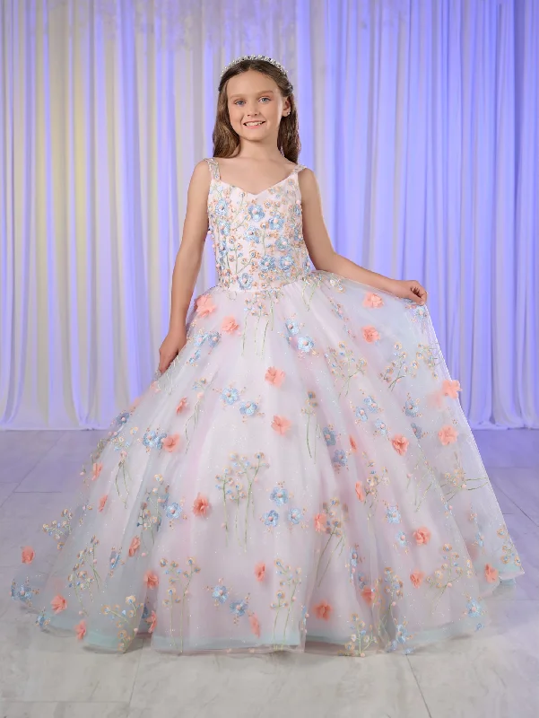 Girls Floral Applique Gown by Tiffany Princess 13770