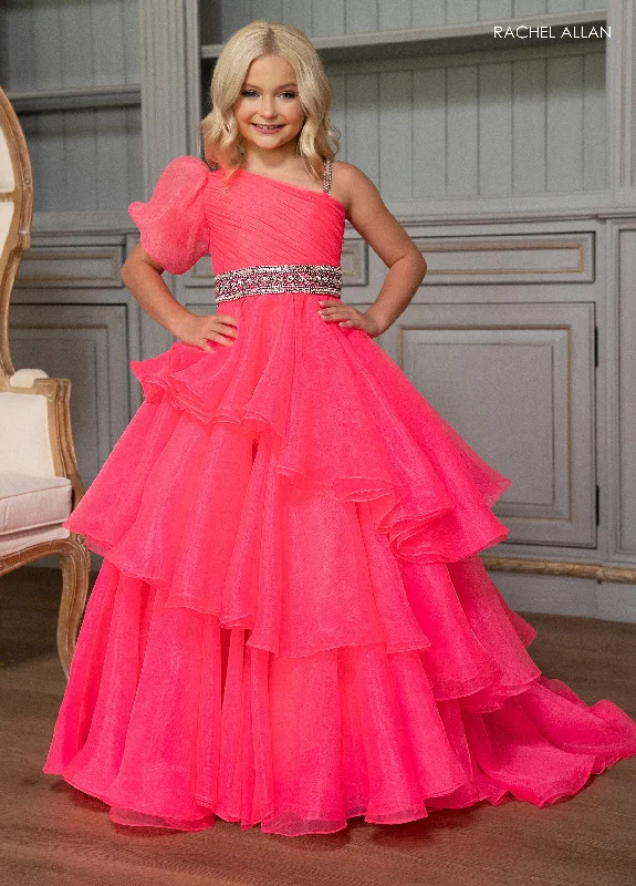 Girl's One Shoulder Tiered Gown by Rachel Allan 10260