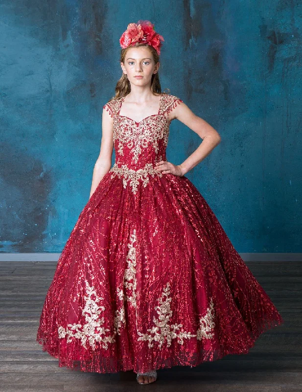 Girls Glitter Cap Sleeve Ball Gown by Calla KY226