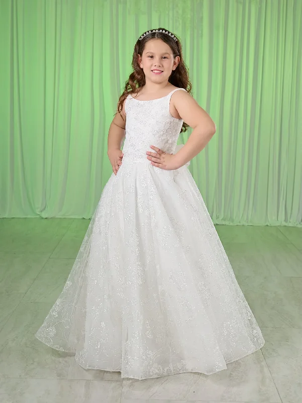 Girls White Sleeveless Gown by Tiffany Princess 13774